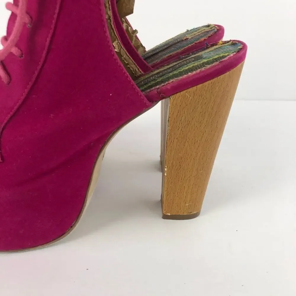 Vintage Shoe Republic LA Y2K Magenta Pink Velvety Platform Wooden Heels